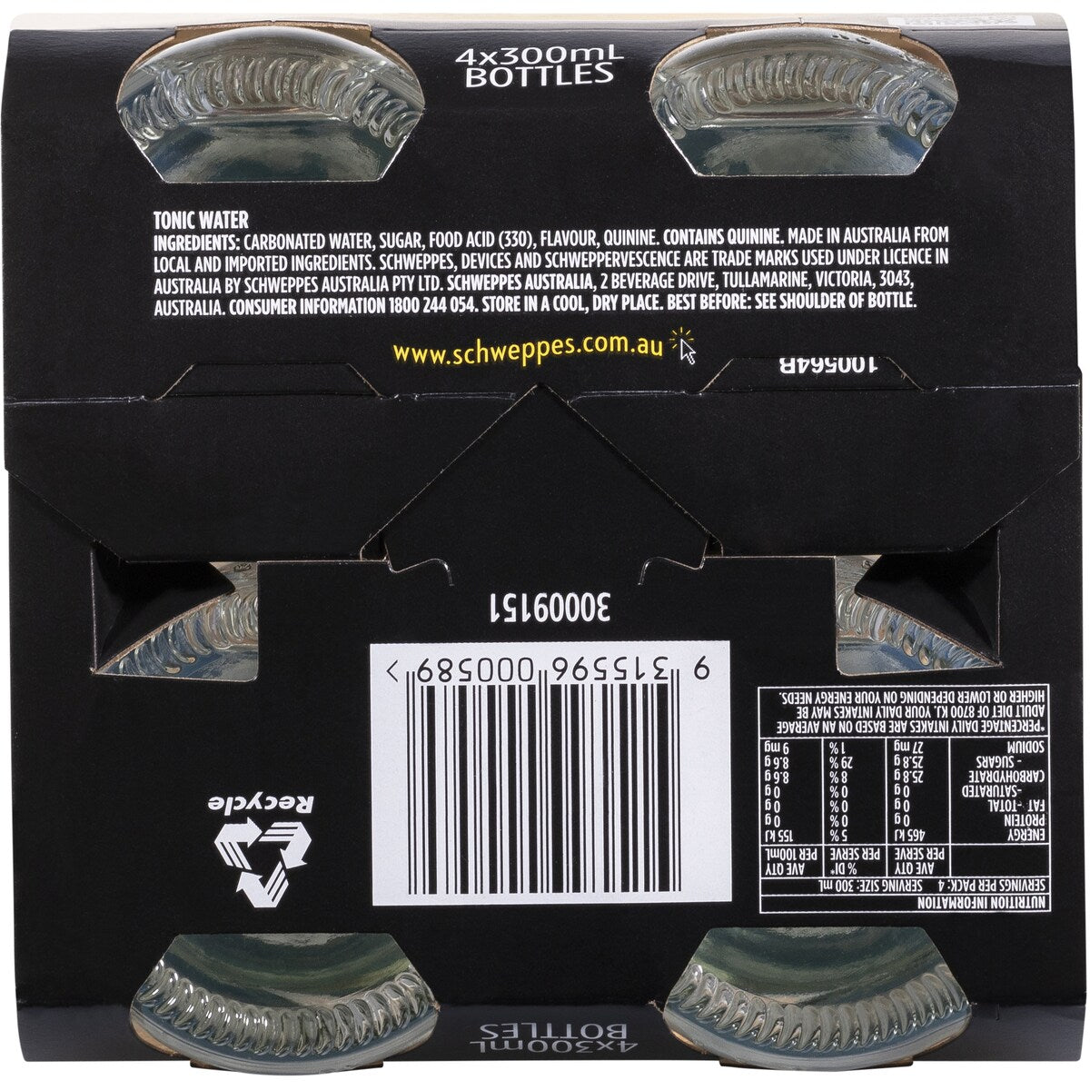 Schweppes Indian Tonic Water Classic Mixers Glass Bottle Multipack 300mL x 4 pack