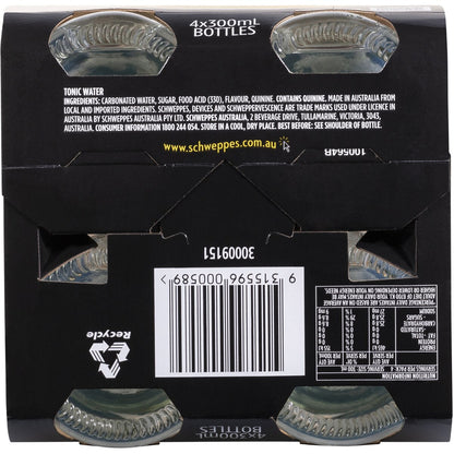 Schweppes Indian Tonic Water Classic Mixers Glass Bottle Multipack 300mL x 4 pack