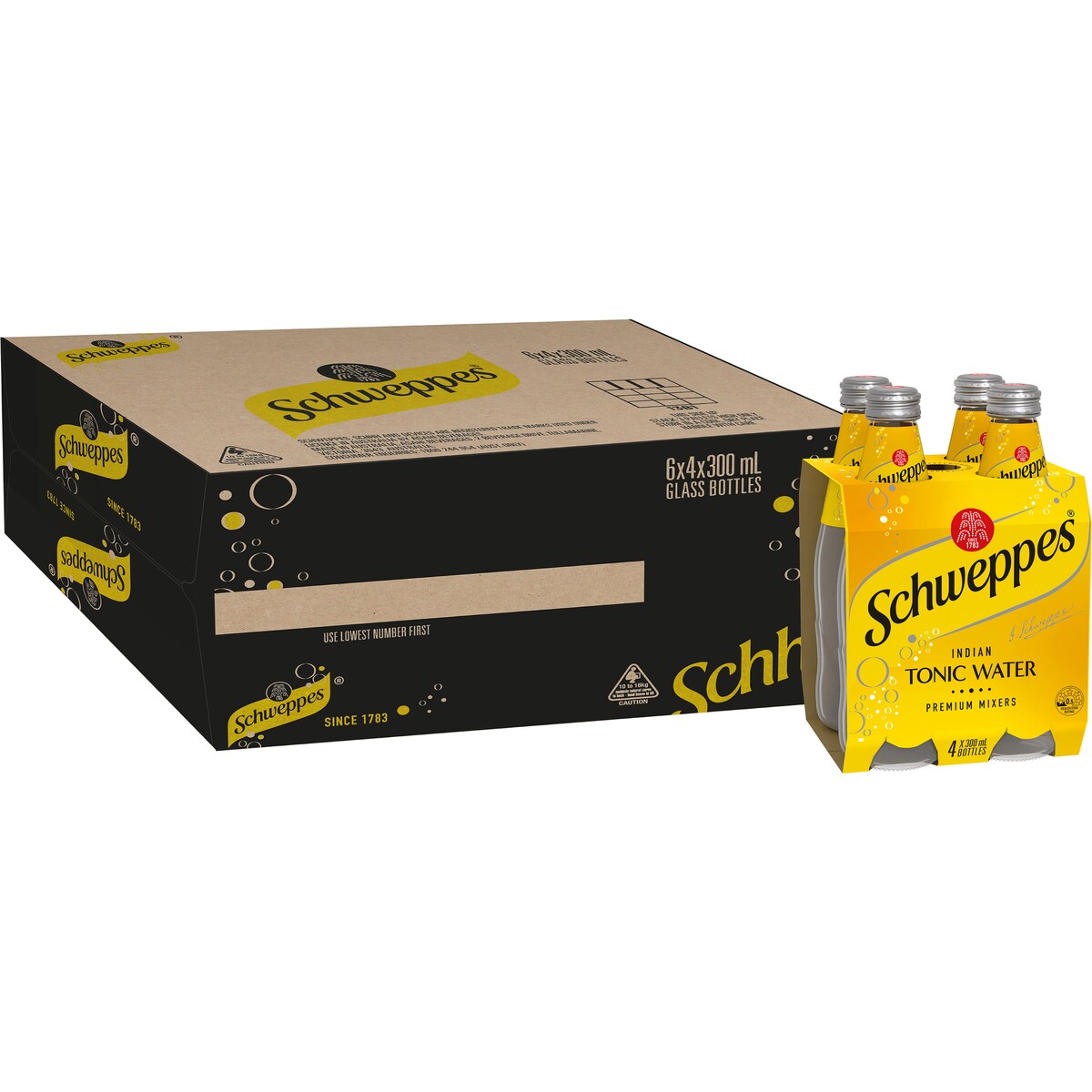 Schweppes Indian Tonic Water Classic Mixers Glass Bottle Multipack 300mL x 4 pack