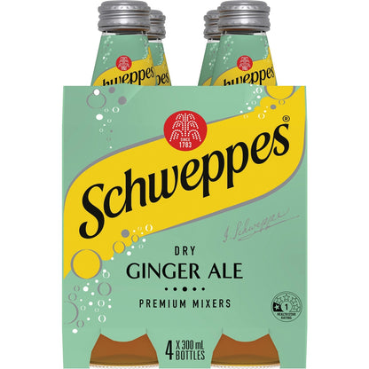 Schweppes Dry Ginger Ale Soft Drink Glass Bottle 300ml X 4 Pack