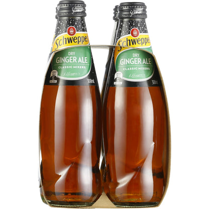 Schweppes Dry Ginger Ale Soft Drink Glass Bottle 300ml X 4 Pack