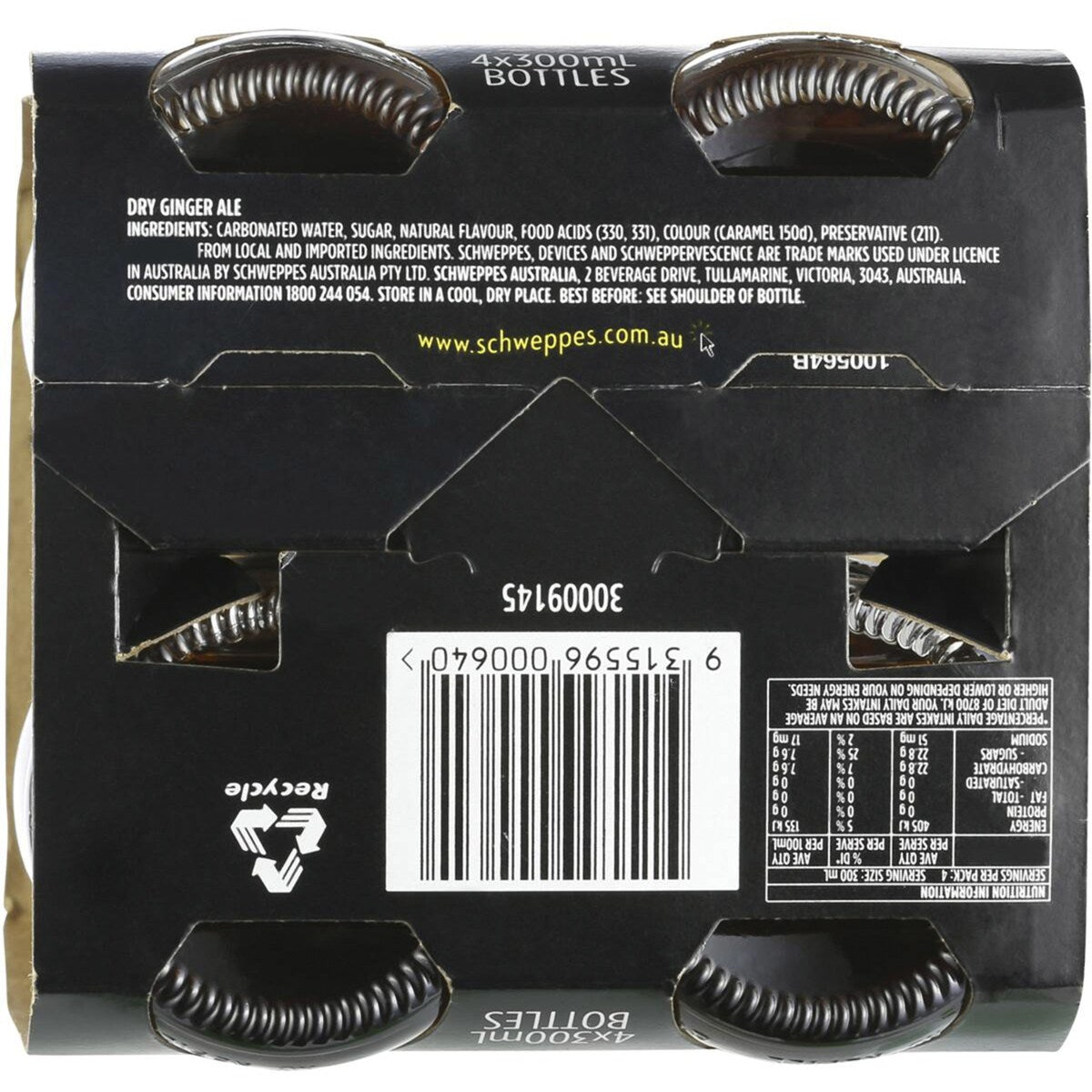 Schweppes Dry Ginger Ale Soft Drink Bottle Mixers Multipack 300mL x 4 pack