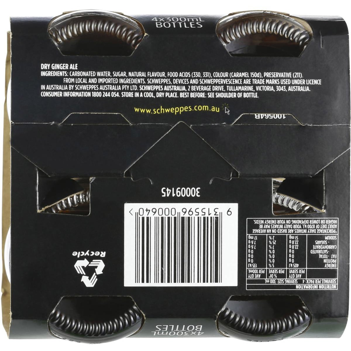 Schweppes Dry Ginger Ale Soft Drink Glass Bottle 300ml X 4 Pack