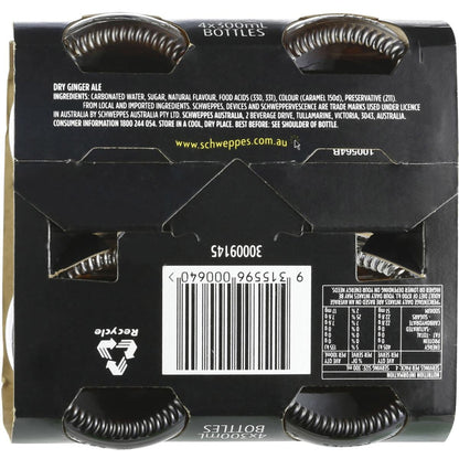 Schweppes Dry Ginger Ale Soft Drink Glass Bottle 300ml X 4 Pack