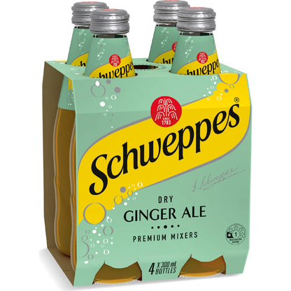 Schweppes Dry Ginger Ale Soft Drink Glass Bottle 300ml X 4 Pack
