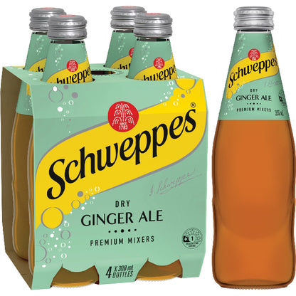 Schweppes Dry Ginger Ale Soft Drink Glass Bottle 300ml X 4 Pack