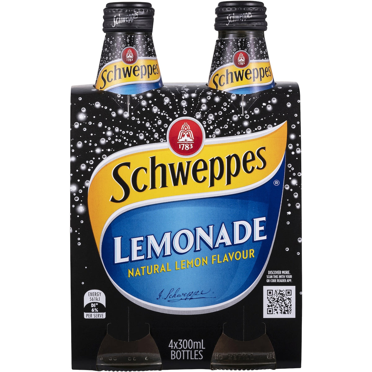 Schweppes Lemonade Soft Drink Glass Bottle 300ml X 4 Pack