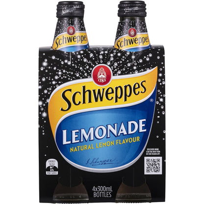 Schweppes Lemonade Soft Drink Glass Bottle 300ml X 4 Pack