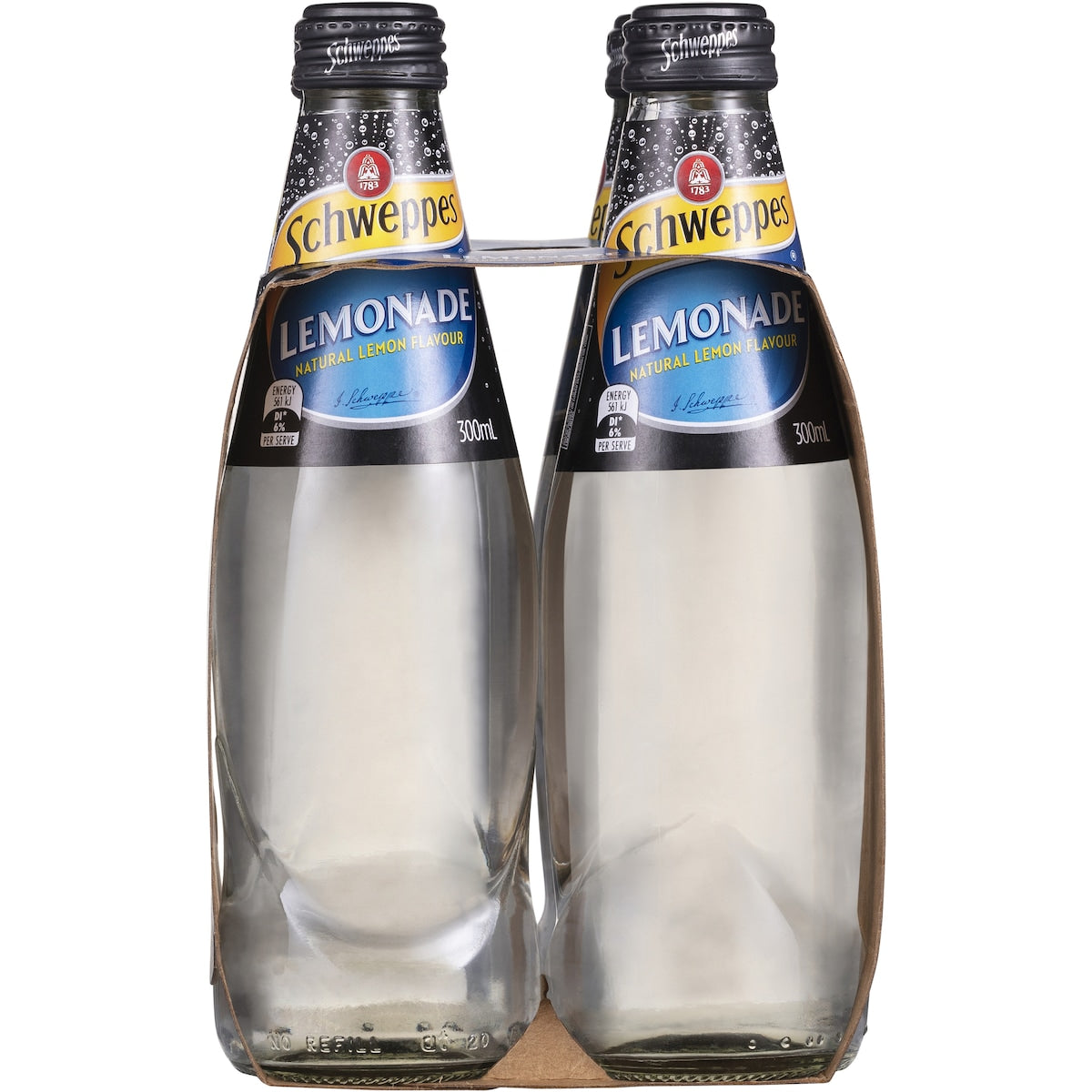 Schweppes Lemonade Soft Drink Glass Bottle 300ml X 4 Pack