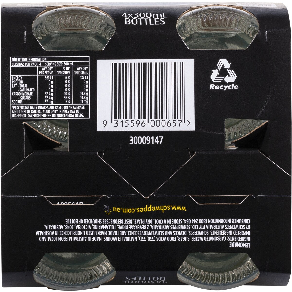 Schweppes Lemonade Soft Drink Bottle Glass Multipack 300mL x 4 pack