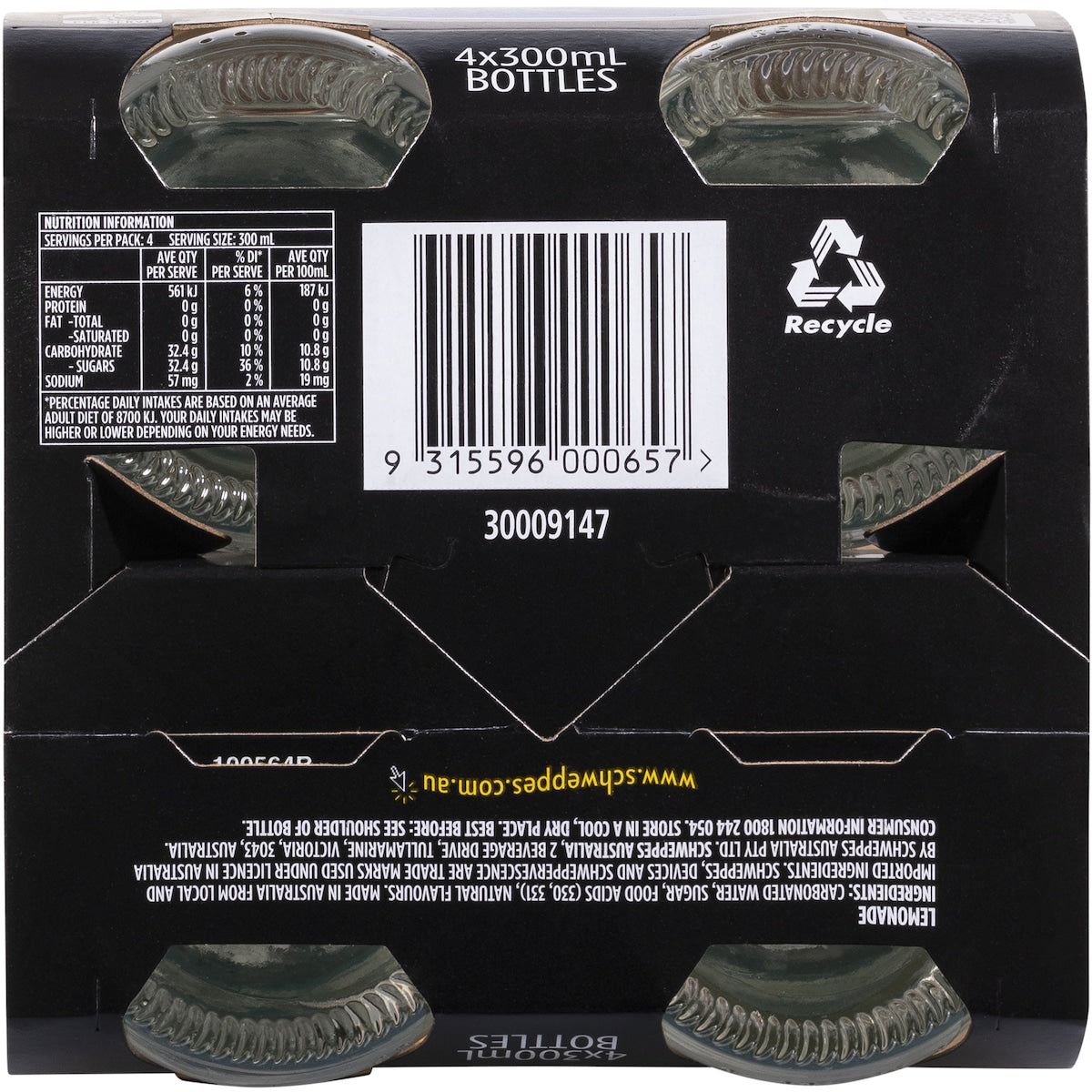 Schweppes Lemonade Soft Drink Glass Bottle 300ml X 4 Pack