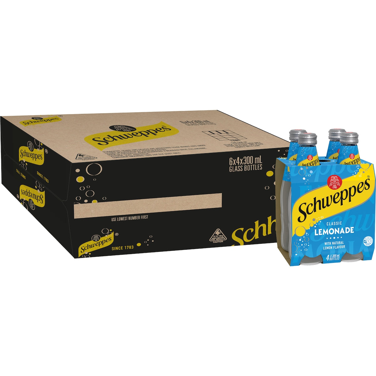 Schweppes Lemonade Soft Drink Glass Bottle 300ml X 4 Pack