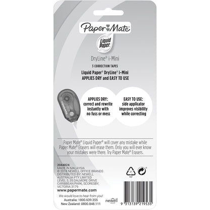 Paper Mate Liquid Paper Dryline I-mini White Out Correction Tape 3 Pack