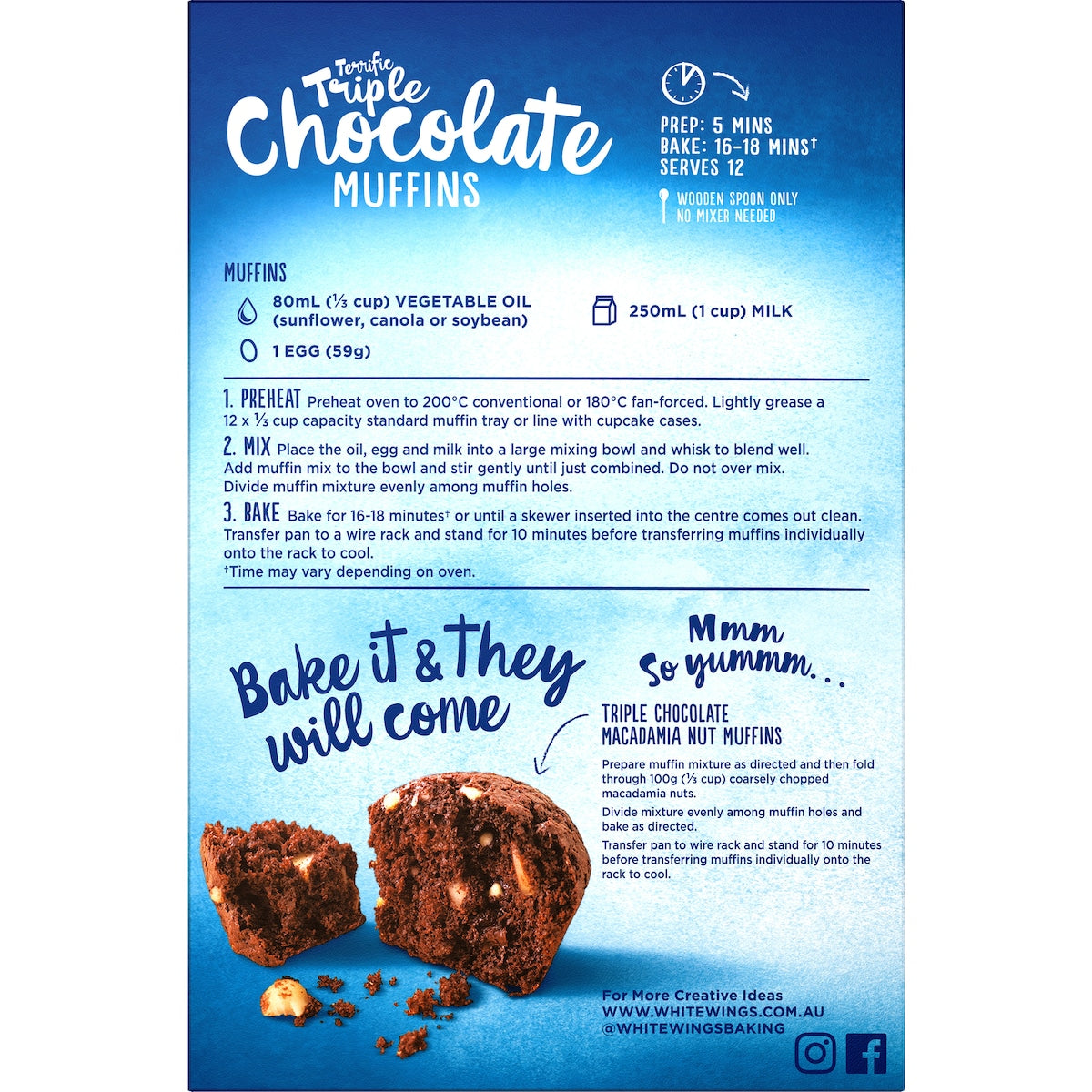 White Wings Muffin Mix Triple Chocolate 550g