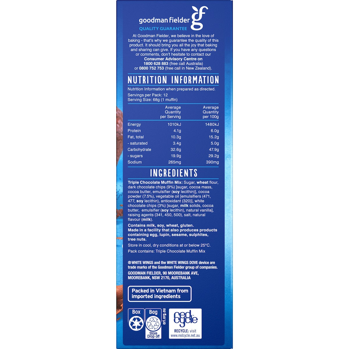 White Wings Muffin Mix Triple Chocolate 550g