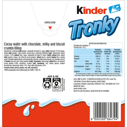Kinder Tronky Creamy Chocolate Wafer Biscuit 5 Pack