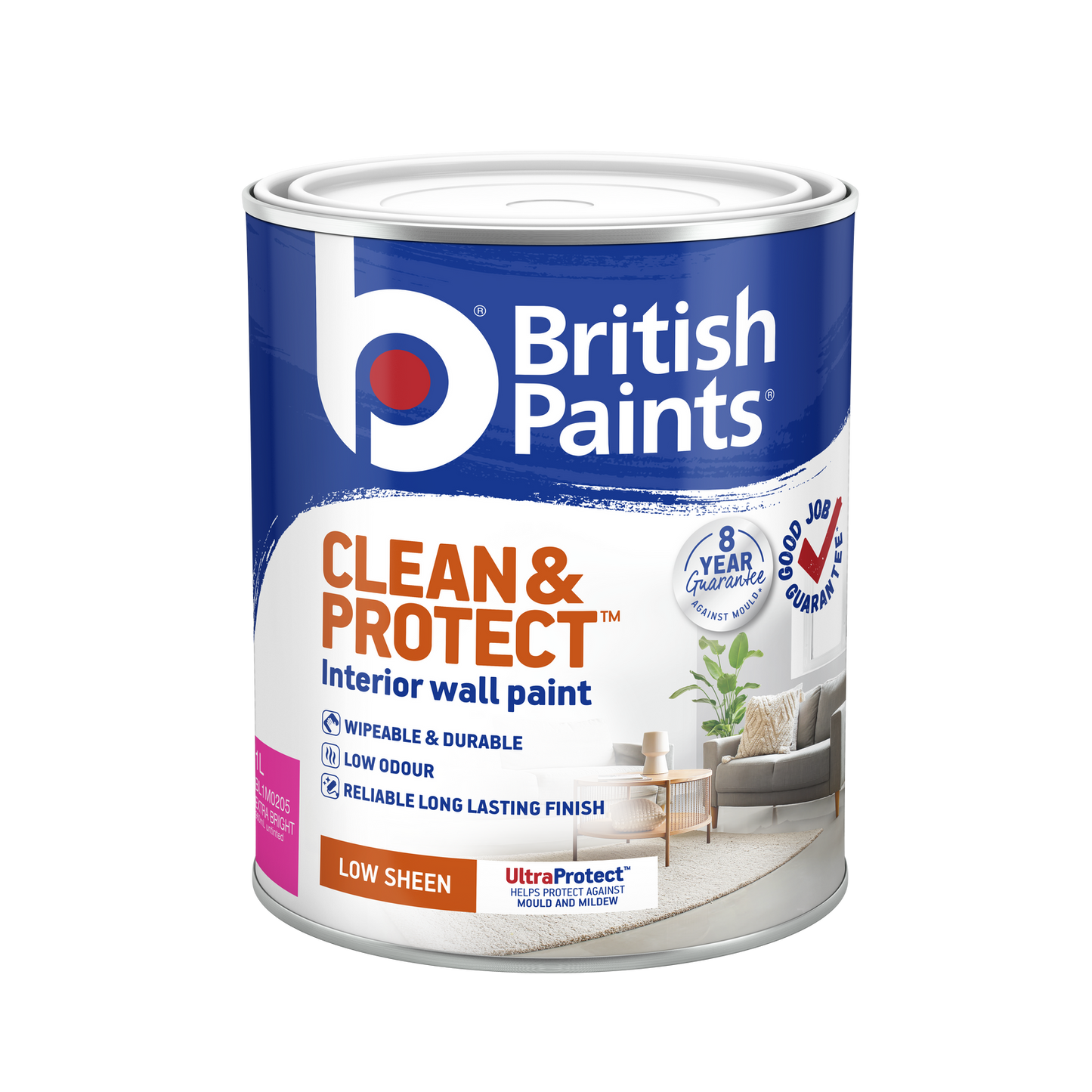 British Paints Extra Bright Low Sheen Interior Paint - 1L