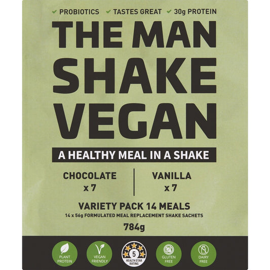 The Man Shake Vegan Meal Replacement Variety Pack 14 Pack