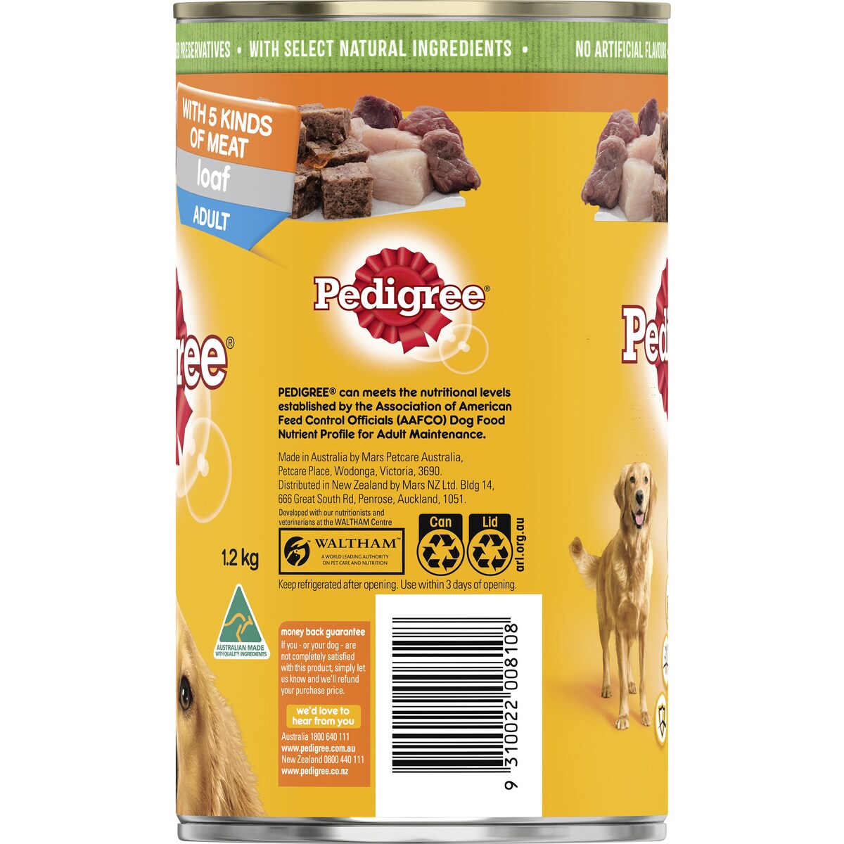 Pedigree Adult Wet Dog Food with Five Kinds of Meat Loaf Can 1.2kg