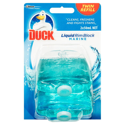 Duck Liquid Rim Block Toilet Cleaner Marine Twin Refill 50ml X 2 Pack