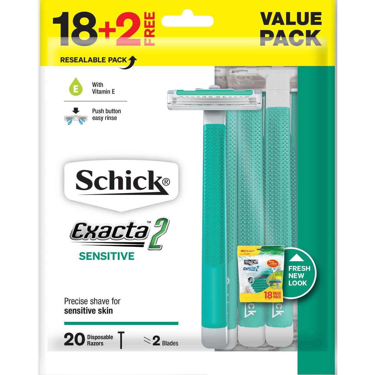 Schick Mens Razor Exacta 2 Disposable Sensitive 18 Pack