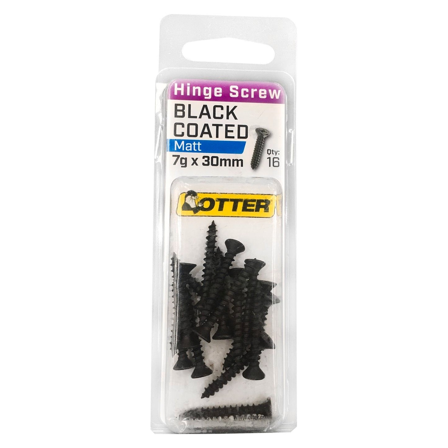 Otter Black Coated Hinge Screws - 7 x 30mm - 16 Pack