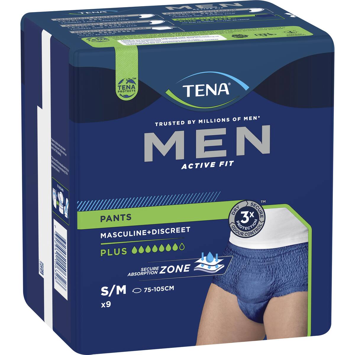 Tena Men Active Fit Incontinence Plus Navy Size S/m 9 Pack