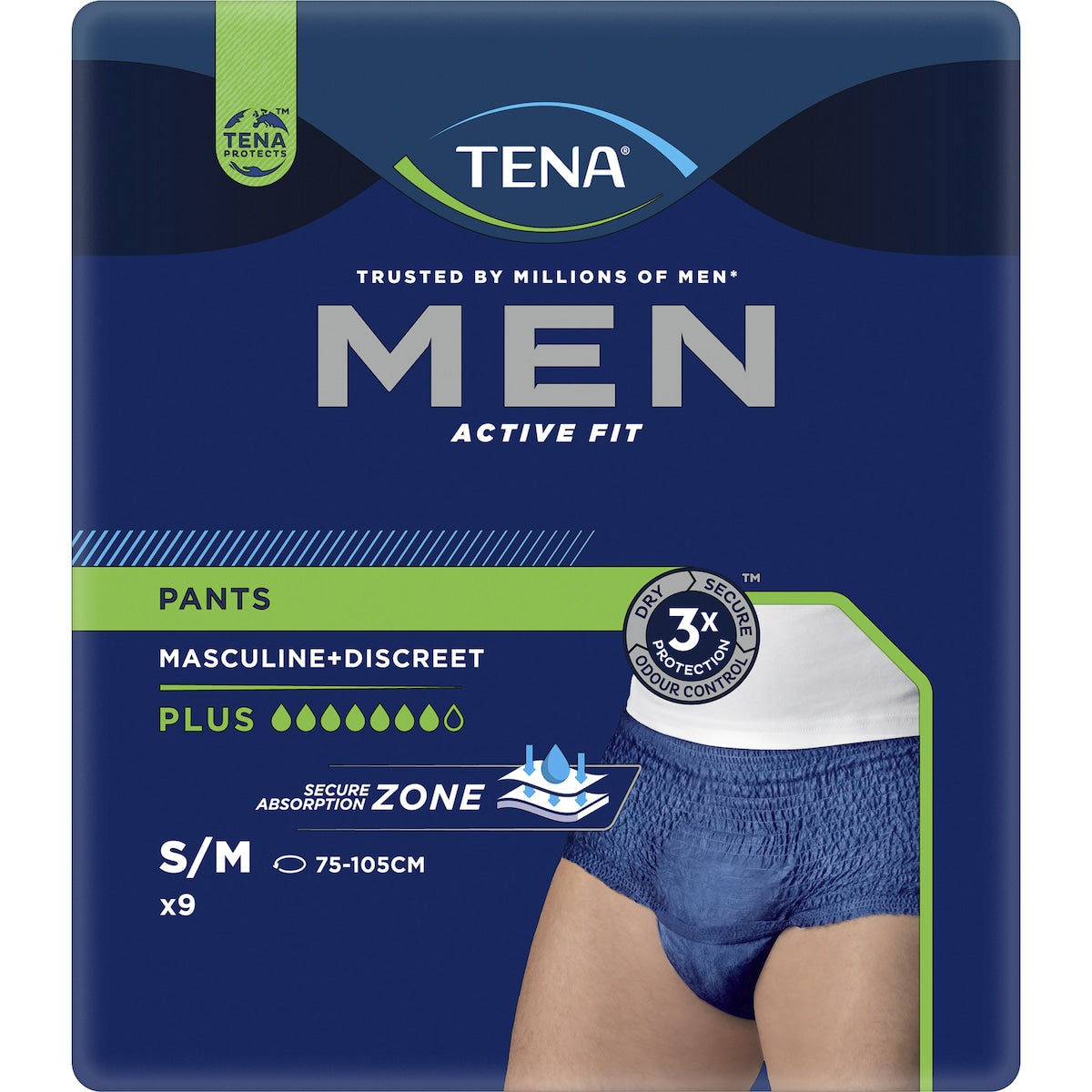 Tena Men Active Fit Incontinence Plus Navy Size S/m 9 Pack
