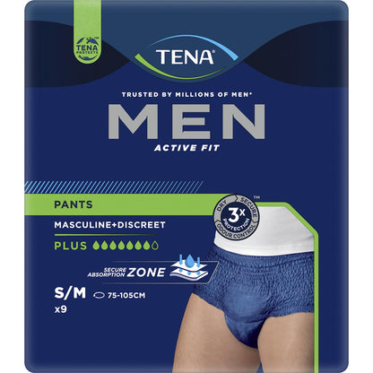 Tena Men Active Fit Incontinence Plus Navy Size S/m 9 Pack