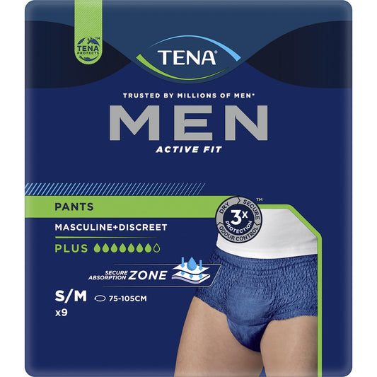 Tena Men Active Fit Incontinence Plus Navy Size S/m 9 Pack