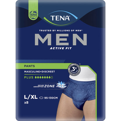 Tena Men Active Fit Incontinence Pants Plus Navy Size L/xl 8 Pack