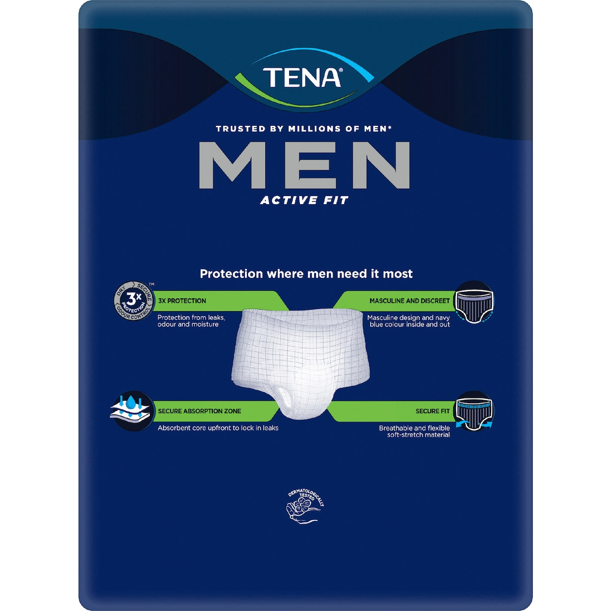 Tena Men Active Fit Incontinence Pants Plus Navy Size L/xl 8 Pack