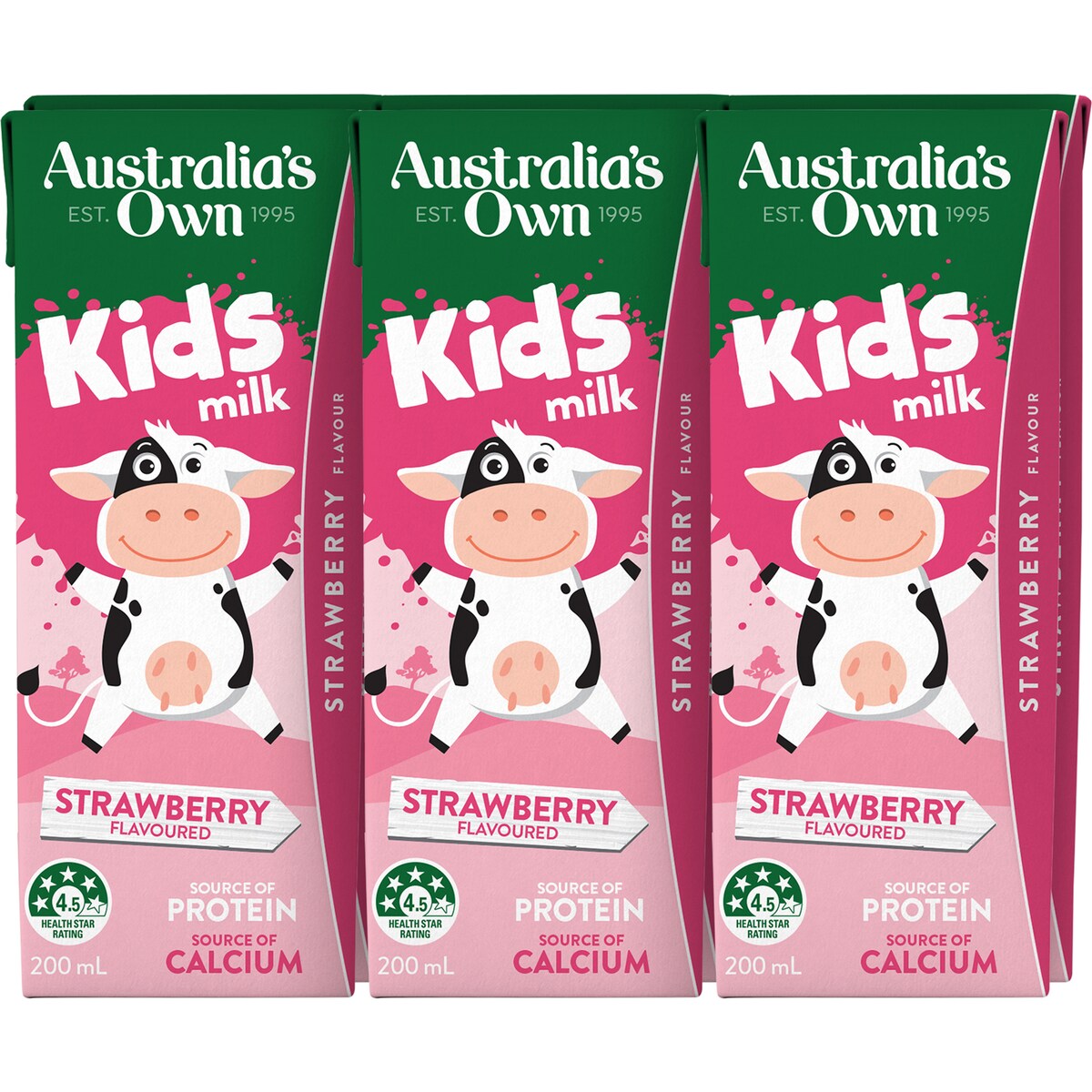 Australias Own Kids Milk Strawberry 200ml X 6 Pack