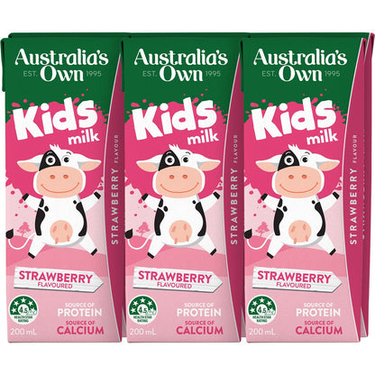 Australias Own Kids Milk Strawberry 200ml X 6 Pack