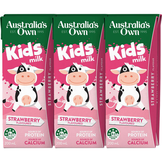 Australias Own Kids Milk Strawberry 200ml X 6 Pack