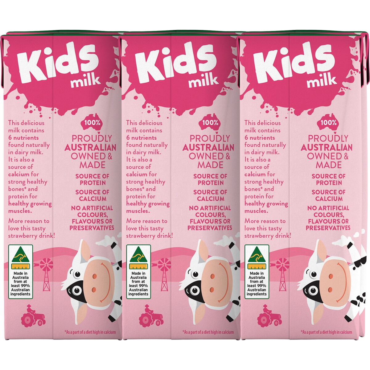 Australias Own Kids Milk Strawberry 200ml X 6 Pack