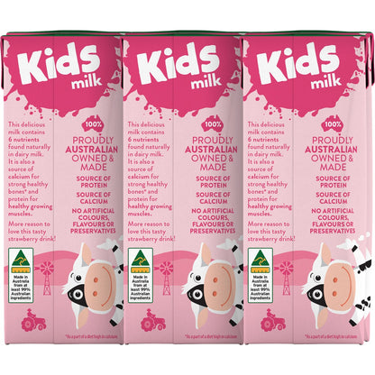 Australias Own Kids Milk Strawberry 200ml X 6 Pack