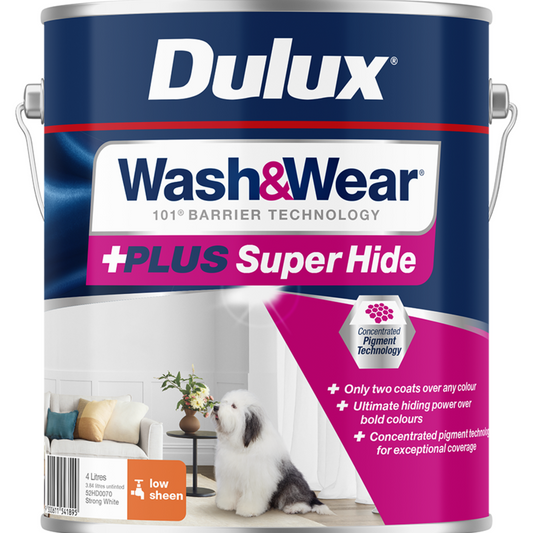 Dulux Interior Paint Wash Wear Plus Super Hide 4L Low Sheen Strong White