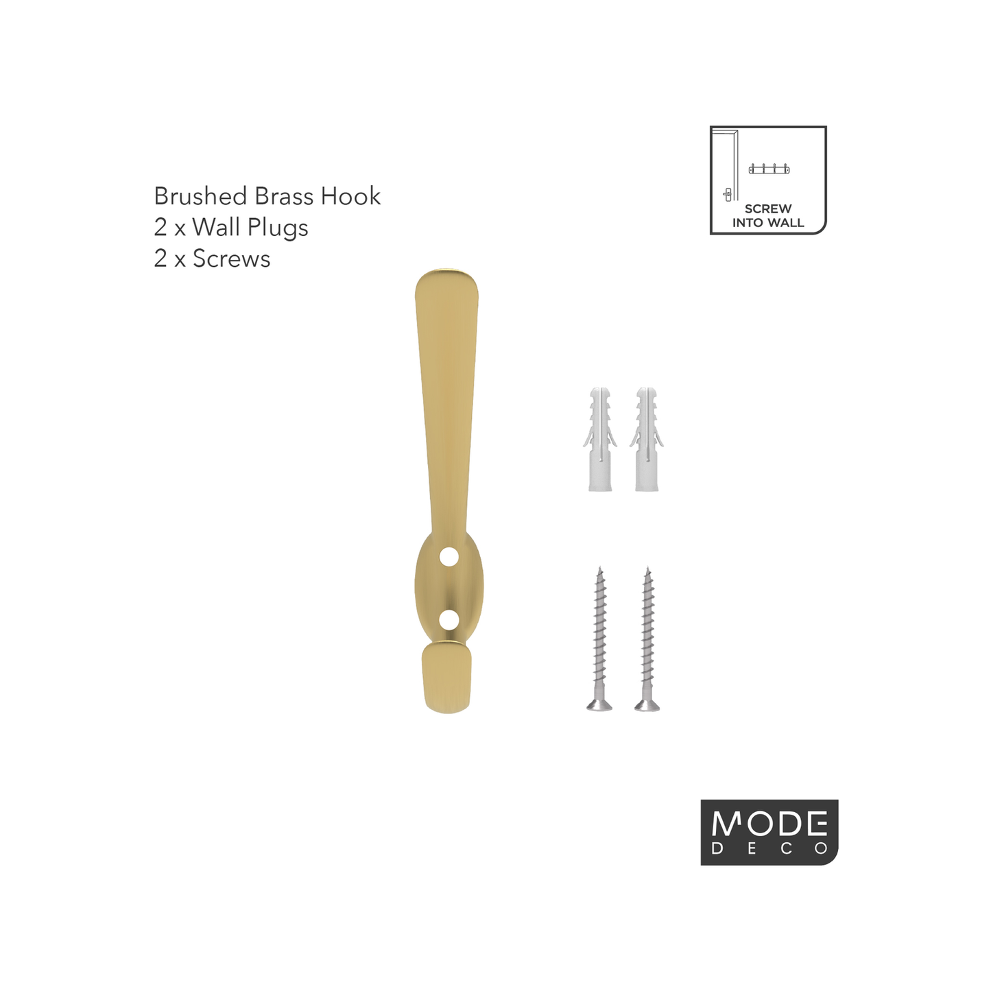 Mode Single Brushed Brass Hat Coat Hook - 18 x 104 x 44mm