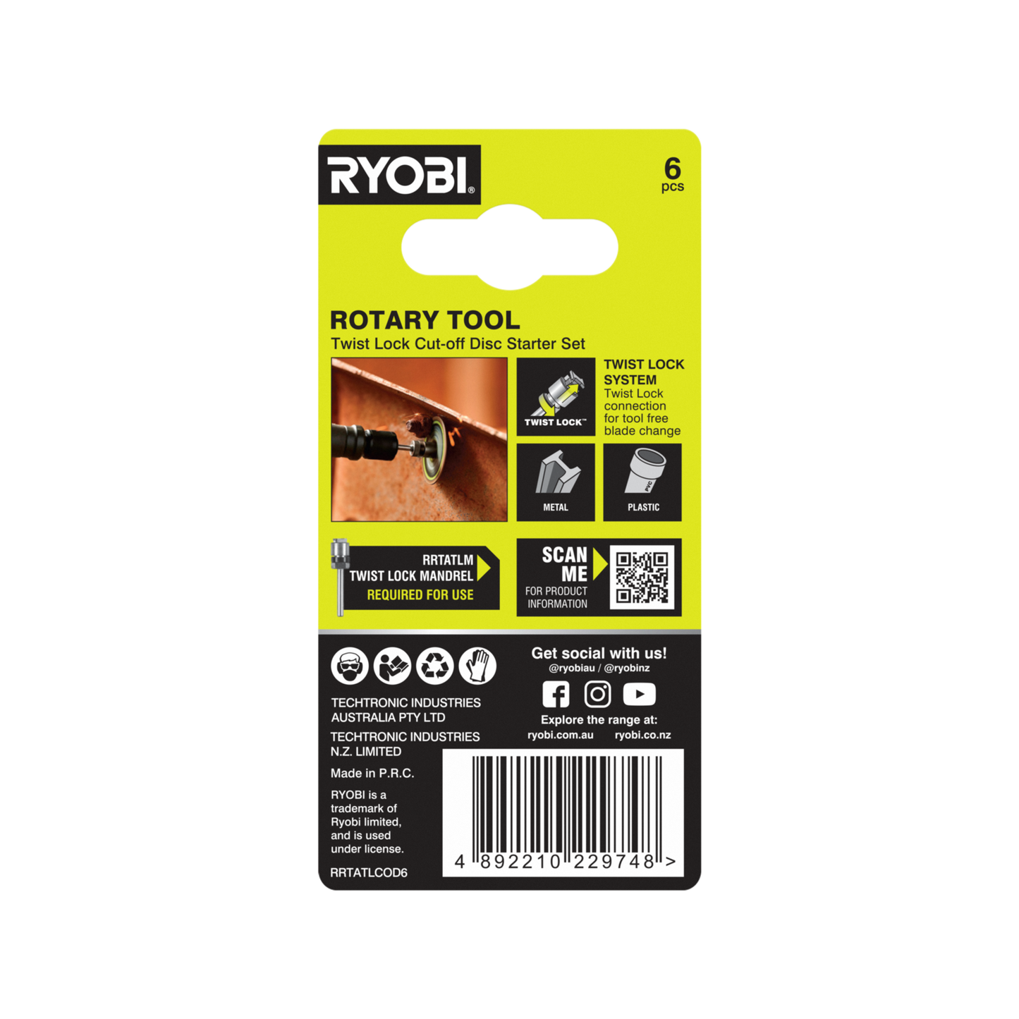 Ryobi Rotary Twist Lock Cutting Disc Starter Set - 38mm - 6 Piece