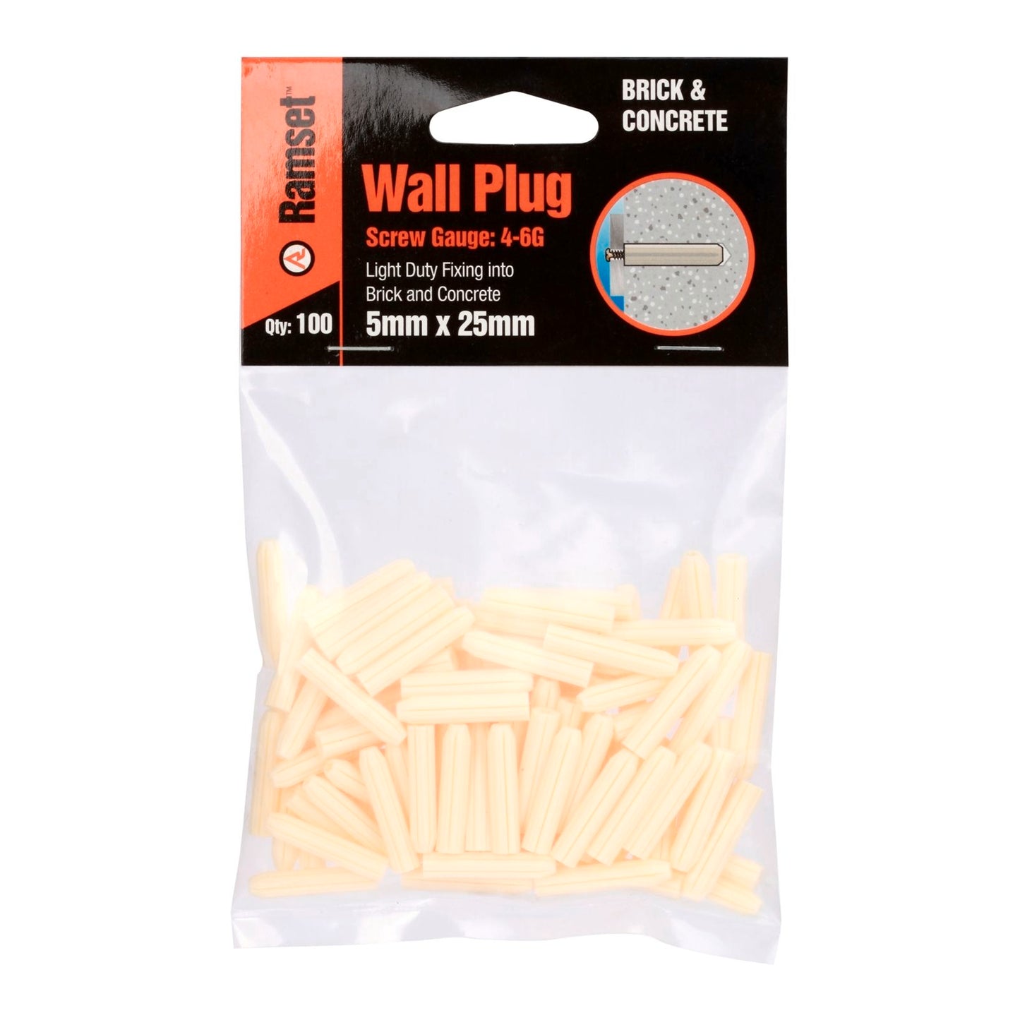 Ramset Wall Plugs - 5 x 25mm - 100 Pack