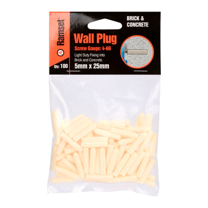 Ramset Wall Plugs - 5 x 25mm - 100 Pack