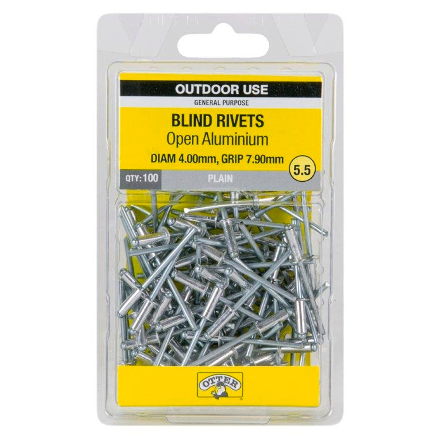 Otter Open Aluminium Blind Rivets - 4.0 x 7.9mm - 100 Pack
