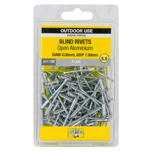 Otter Open Aluminium Blind Rivets - 4.0 x 7.9mm - 100 Pack