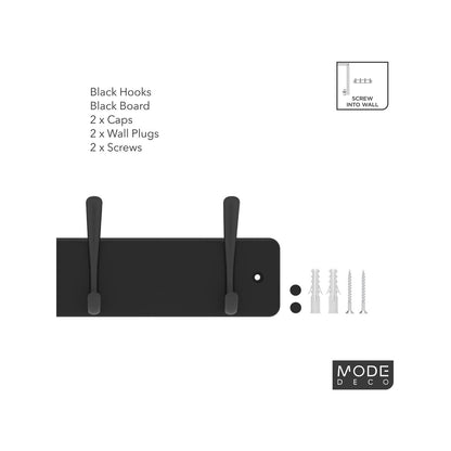 Mode Hat And Coat Rack - 4 Black Hooks - Durable Black Board - Functional