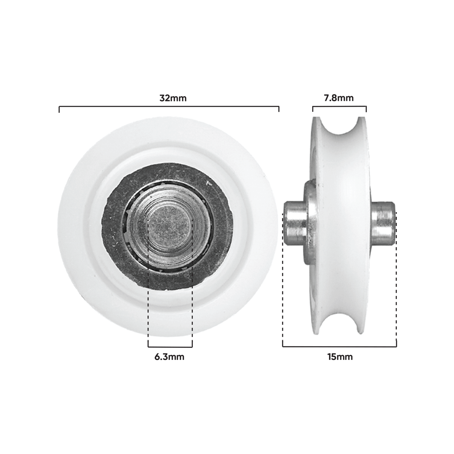 Rolltrak Acetal Concave Roller - 32mm - 6.4mm Axle - 25kg