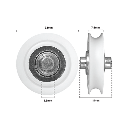 Rolltrak Acetal Concave Roller - 32mm - 6.4mm Axle - 25kg
