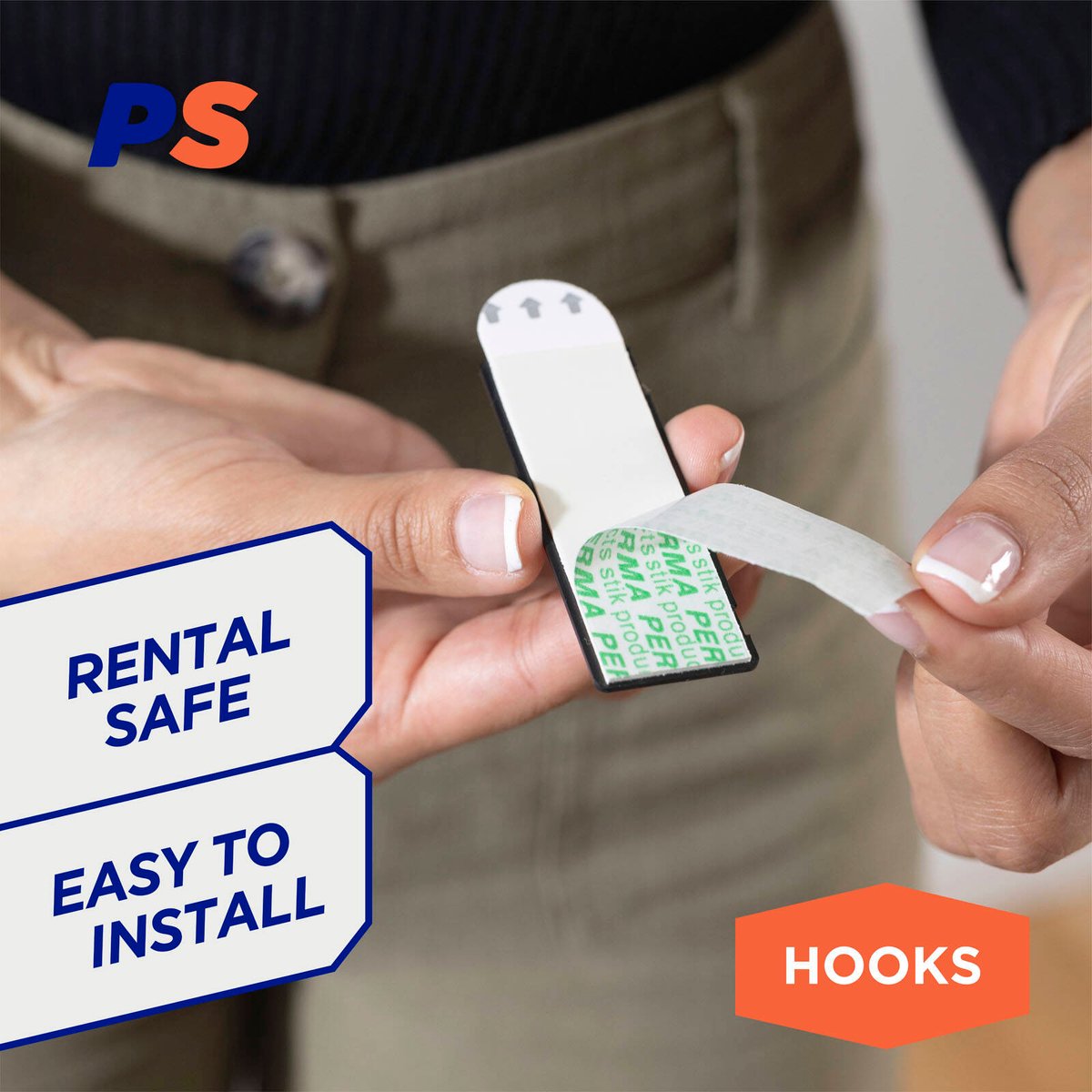 Permastik Large Black Vogue Hooks 3 Pack - 60mm x 100mm - Holds 1.5kg