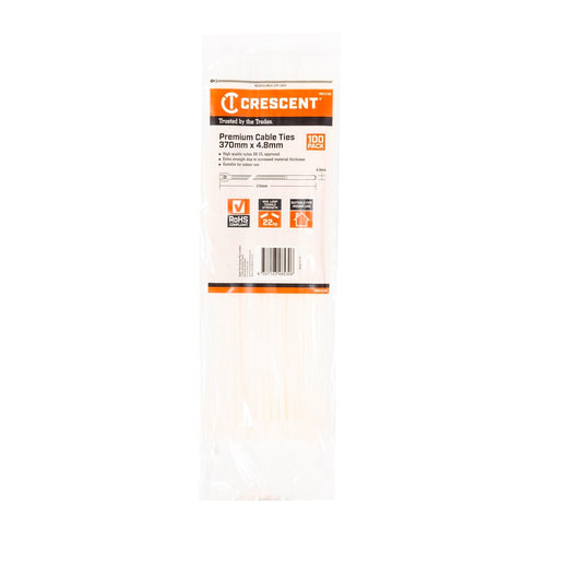 Crescent Cable Ties - 370mm x 4.8mm - 100 Pack