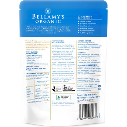 Bellamys Organic Baby Porridge 5 Months 125g